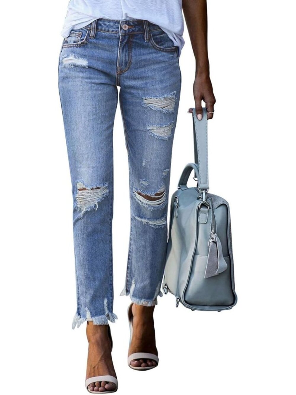 Distressed Ripped Boyfriend Jeans for Women | Straight Leg Denim Pants